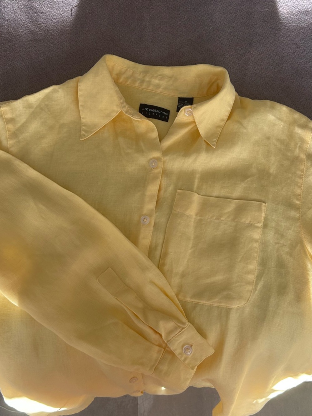 Liz Claiborne Yellow Linen Button-Down Shirt, M